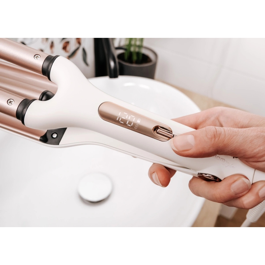 Concept KT2140 - Trijų barelių garbanojimo žnyplė GLAM STYLE 100W/230V balta/rožinio aukso