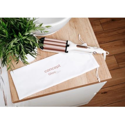 Concept KT2140 - Trijų barelių garbanojimo žnyplė GLAM STYLE 100W/230V balta/rožinio aukso