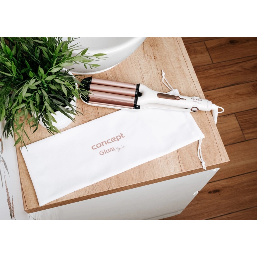 Concept KT2140 - Trijų barelių garbanojimo žnyplė GLAM STYLE 100W/230V balta/rožinio aukso