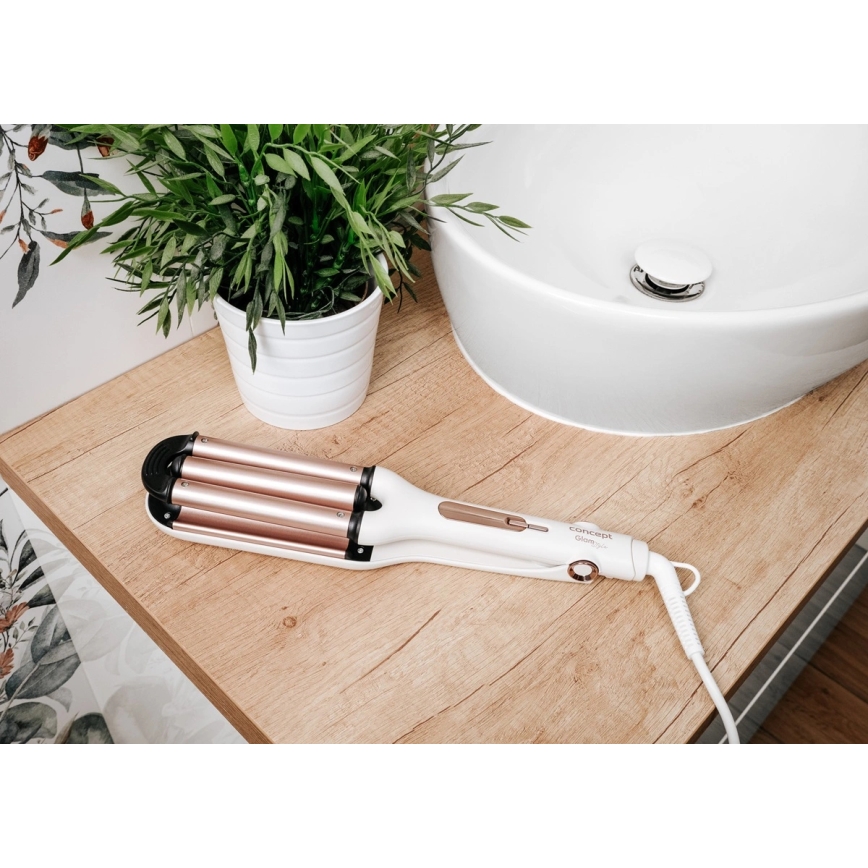 Concept KT2140 - Trijų barelių garbanojimo žnyplė GLAM STYLE 100W/230V balta/rožinio aukso