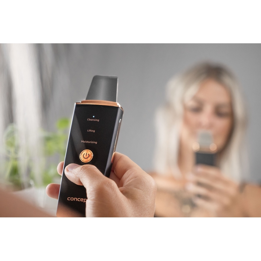 Concept PO2060 - Kosmetinė ultragarsinė spatula PERFECT SKIN 3,5W/5V USB 500 mAh IPX6 juoda