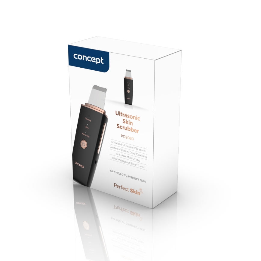 Concept PO2060 - Kosmetinė ultragarsinė spatula PERFECT SKIN 3,5W/5V USB 500 mAh IPX6 juoda