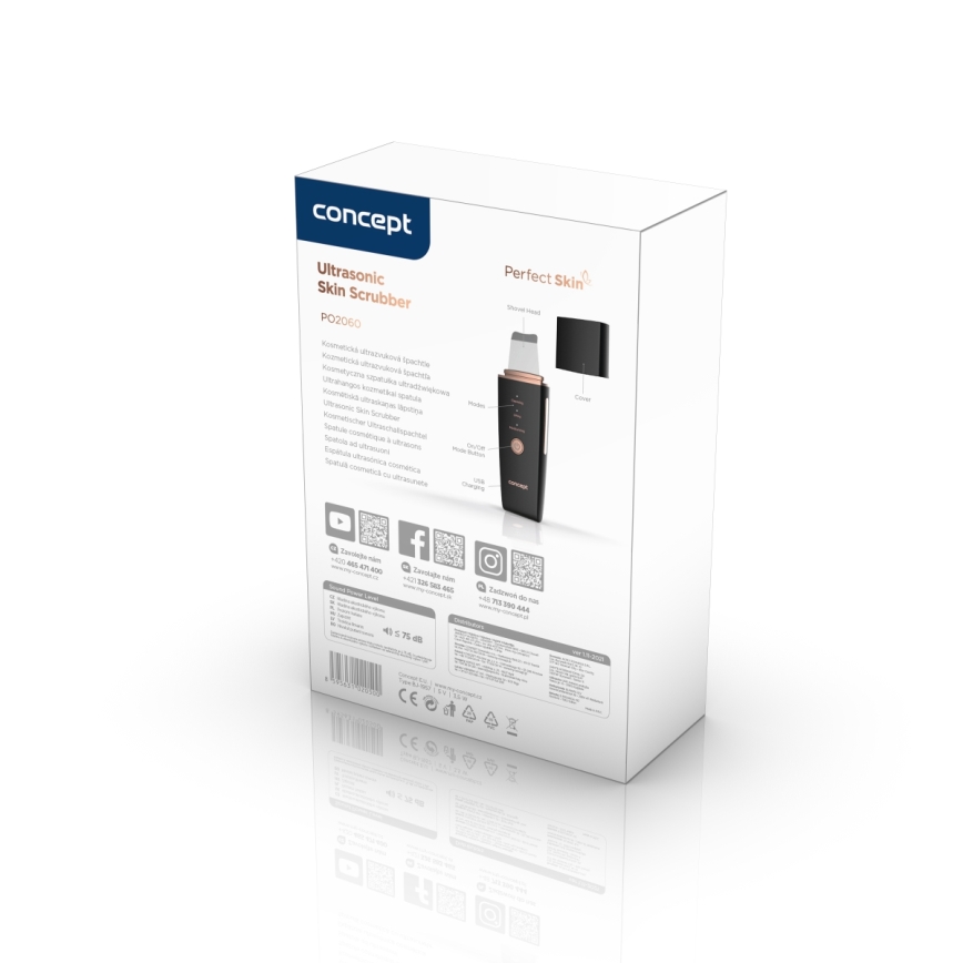 Concept PO2060 - Kosmetinė ultragarsinė spatula PERFECT SKIN 3,5W/5V USB 500 mAh IPX6 juoda