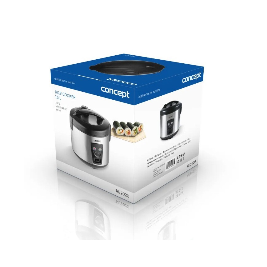 Concept RE2020 - Ryžių viryklė 2 viename 650W/230V 1,5 l nerūdijančio plieno/juoda