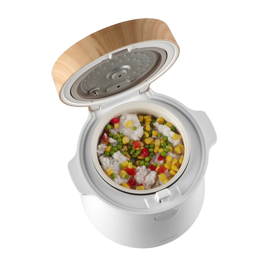 Concept RE3030 - Skaitmeninė ryžių viryklė 2 viename 380W/230V 1,5 l balta/medžio dekoras