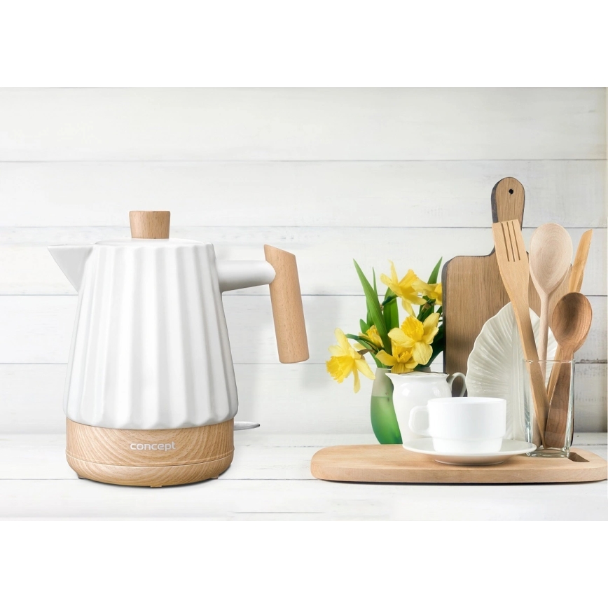 Concept RK0090 - Elektrinis virdulys 1,5 l 1500W/230V baltas/medžio dekoras/keramika