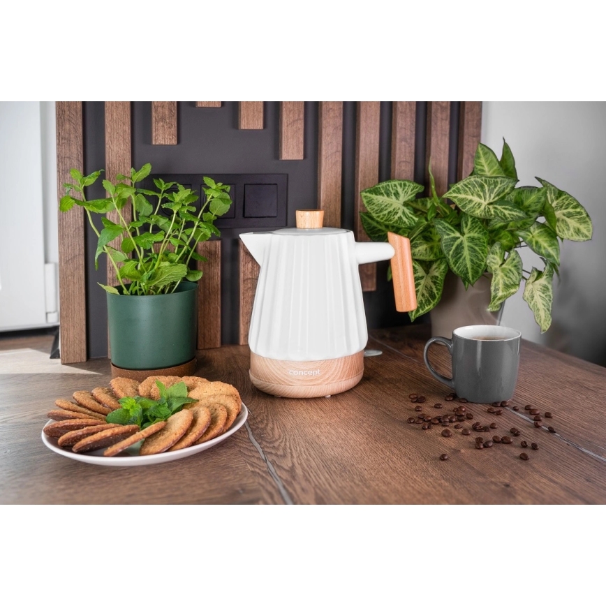 Concept RK0090 - Elektrinis virdulys 1,5 l 1500W/230V baltas/medžio dekoras/keramika