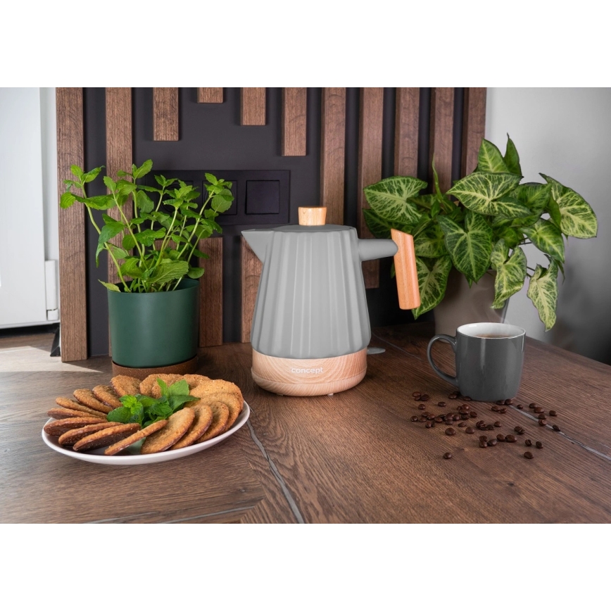 Concept RK0092 - Greitai užverdantis elektrinis virdulys 1,5 l 1500W/230V tamsiai pilkas/medžio dekoras/keramika