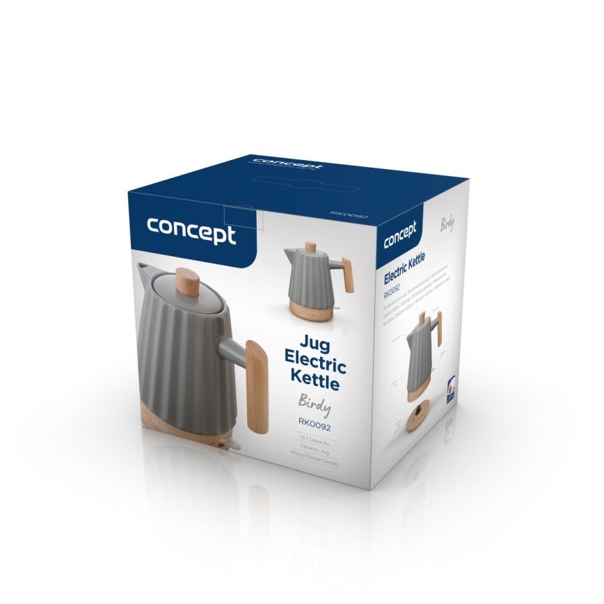 Concept RK0092 - Greitai užverdantis elektrinis virdulys 1,5 l 1500W/230V tamsiai pilkas/medžio dekoras/keramika