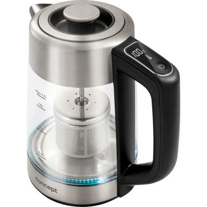 Concept RK4190 - Elektrinis virdulys su temperatūros reguliavimu ir kalkių filtru, 1,7 l, 2200 W/230 V, iš nerūdijančio plieno