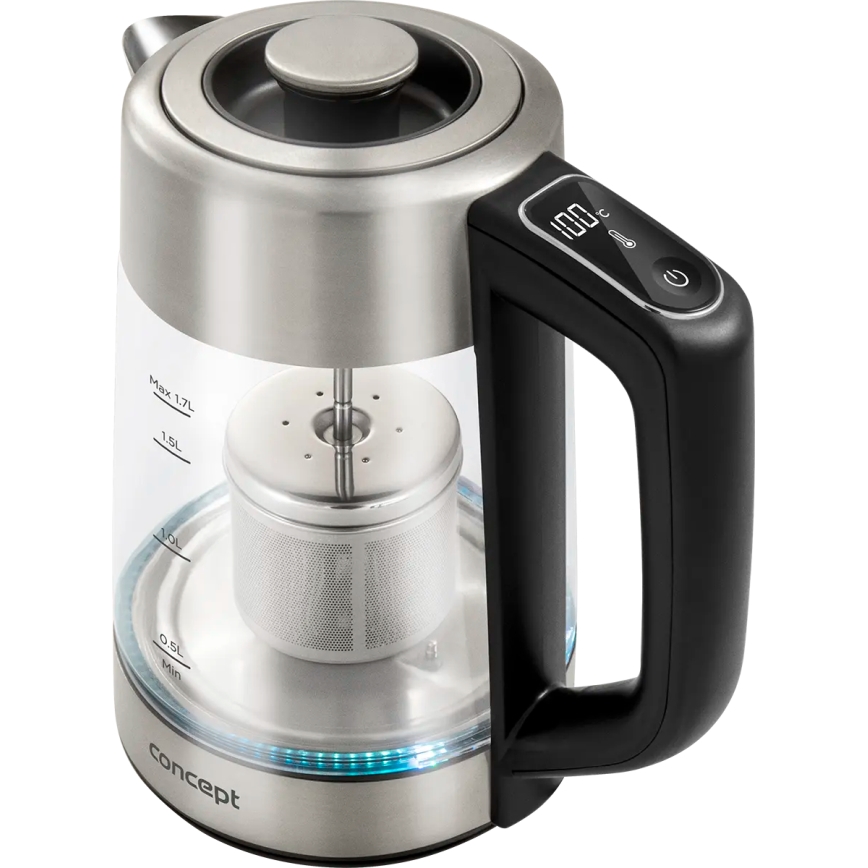 Concept RK4190 - Elektrinis virdulys su temperatūros reguliavimu ir kalkių filtru, 1,7 l, 2200 W/230 V, iš nerūdijančio plieno