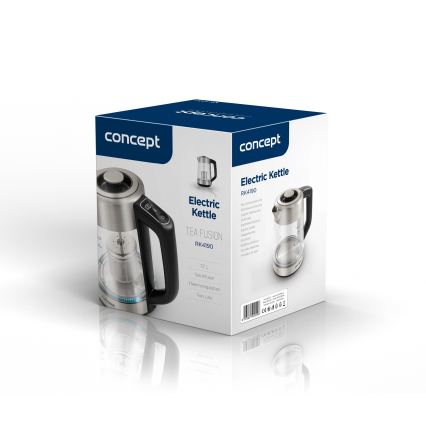 Concept RK4190 - Elektrinis virdulys su temperatūros reguliavimu ir kalkių filtru, 1,7 l, 2200 W/230 V, iš nerūdijančio plieno