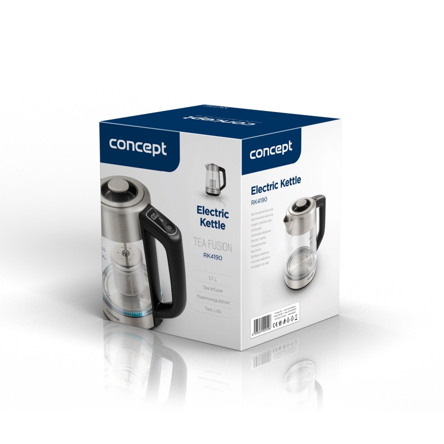 Concept RK4190 - Elektrinis virdulys su temperatūros reguliavimu ir kalkių filtru, 1,7 l, 2200 W/230 V, iš nerūdijančio plieno