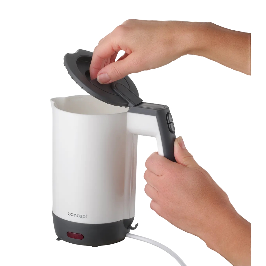 Concept RK7030 - Kelioninis elektrinis virdulys 0,5 l 1080W/230V pilka/balta + 2 puodeliai