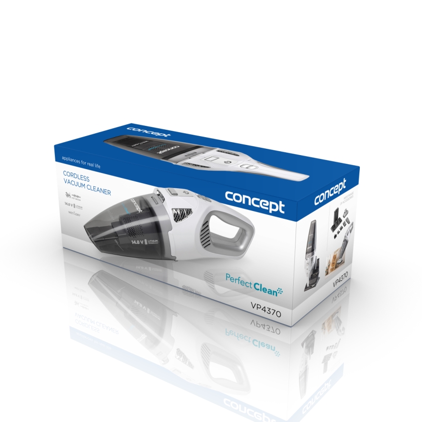 Concept VP4370 - Rankinis dulkių siurblys WET & DRY PERFECT CLEAN 90W/14,8V 2200 mAh balta
