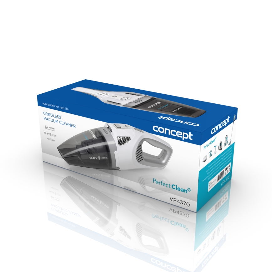 Concept VP4370 - Rankinis dulkių siurblys WET & DRY PERFECT CLEAN 90W/14,8V 2200 mAh balta