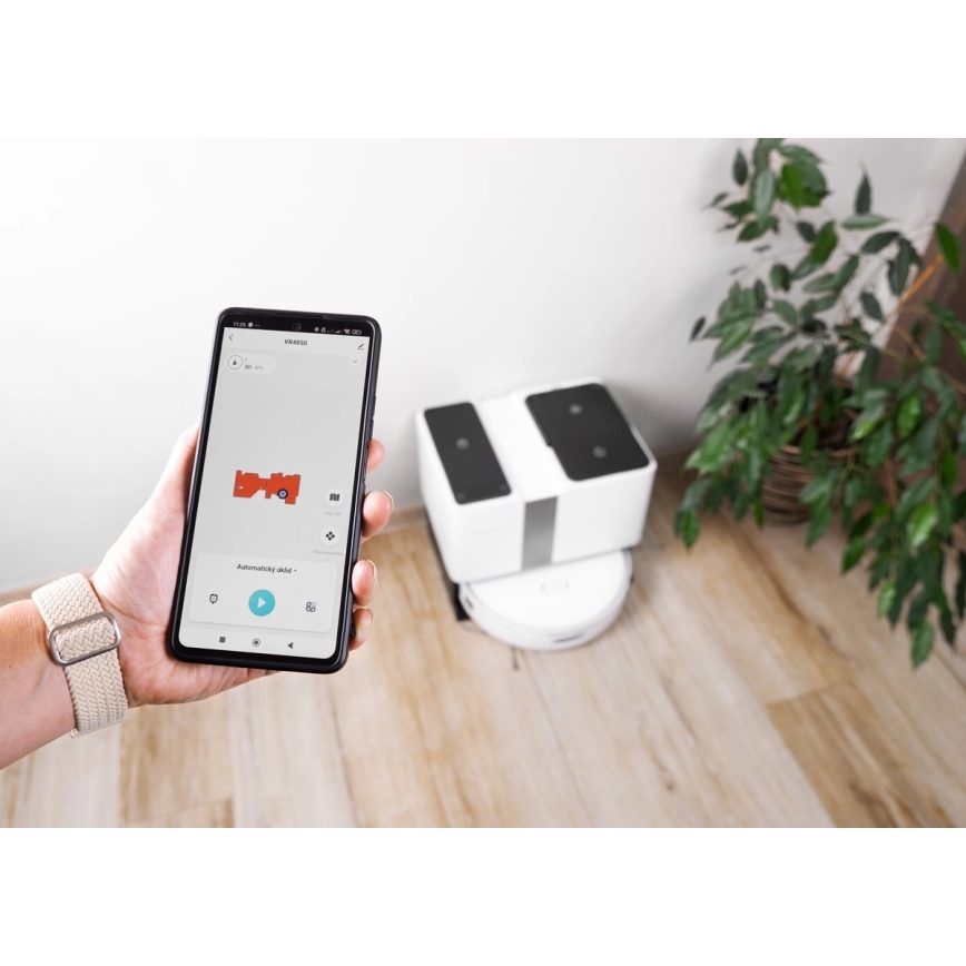 Concept VR4050 - Išmanusis 2 viename robotinis dulkių siurblys su mopu OPTIMUS AQUA PRO LASER 3D 600W/230V 5200 mAh Wi-Fi baltas