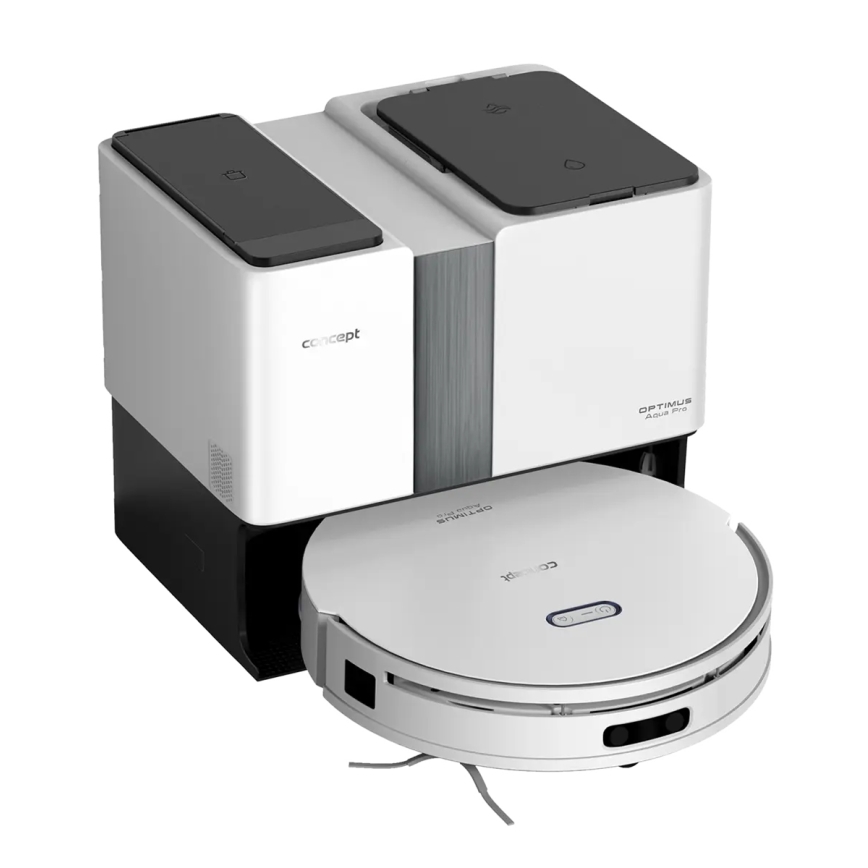 Concept VR4050 - Išmanusis 2 viename robotinis dulkių siurblys su mopu OPTIMUS AQUA PRO LASER 3D 600W/230V 5200 mAh Wi-Fi baltas