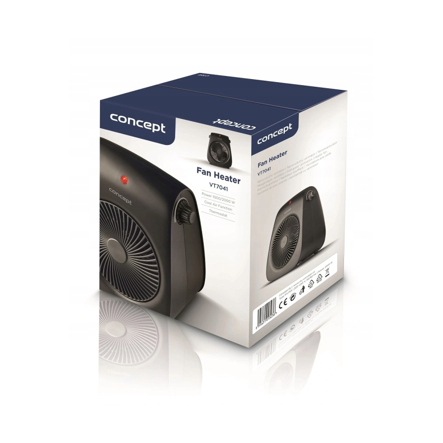 Concept vt7041 - Ventiliatorius su šildymo elementu 1000/2000W/230V juoda