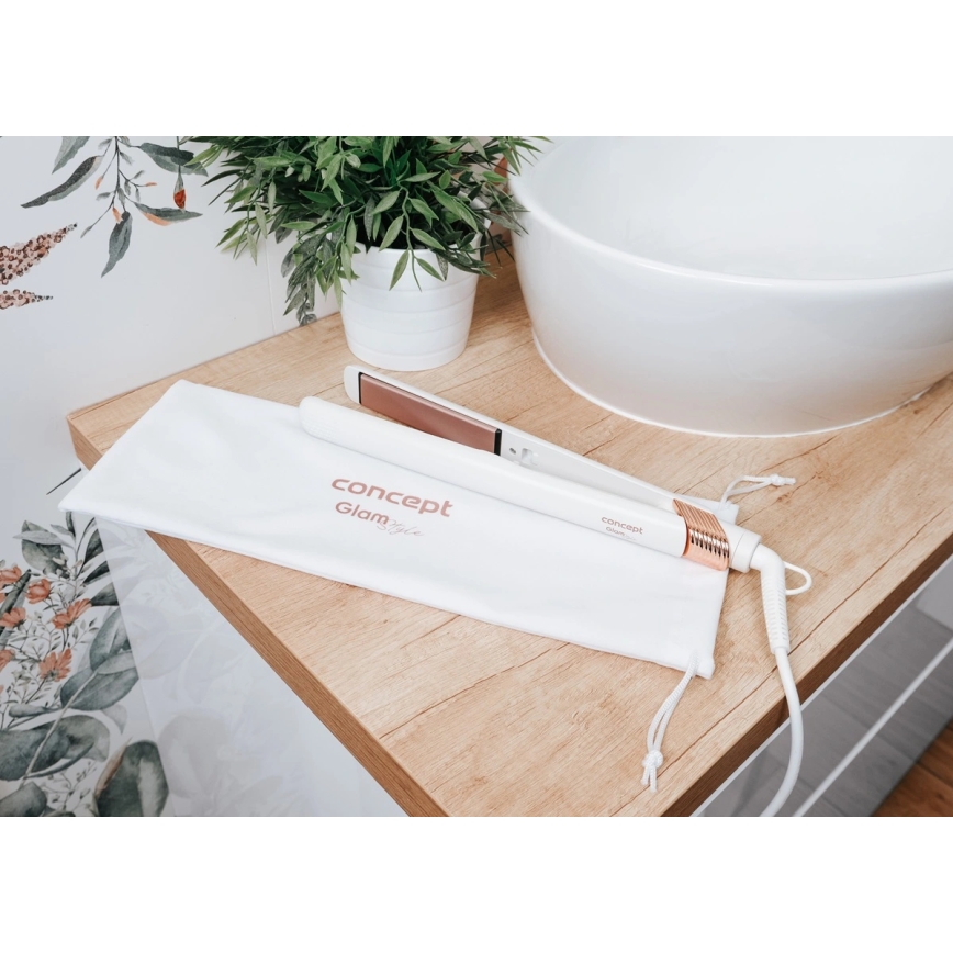 Concept VZ2110 - Plaukų tiesintuvas GLAM STYLE 48W/230V balta/rožinio aukso