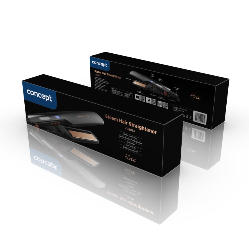 Concept VZ6010 - Garinis plaukų tiesintuvas su LED ekranu ELITE STEAM BOOST 54W/230V juoda