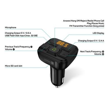 CONNECT IT CCC-8600-BK - FM automobilinis siųstuvas su laisvų rankų funkcija juoda