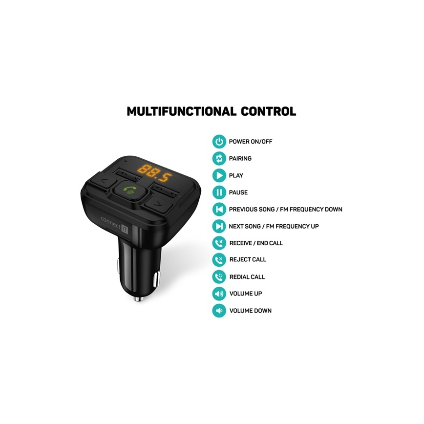 CONNECT IT CCC-8600-BK - FM automobilinis siųstuvas su laisvų rankų funkcija juoda