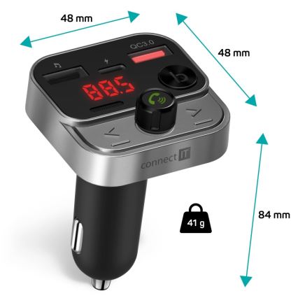 CONNECT IT CCC-8900-AN - FM automobilinis siųstuvas su laisvų rankų funkcija juoda/sidabras