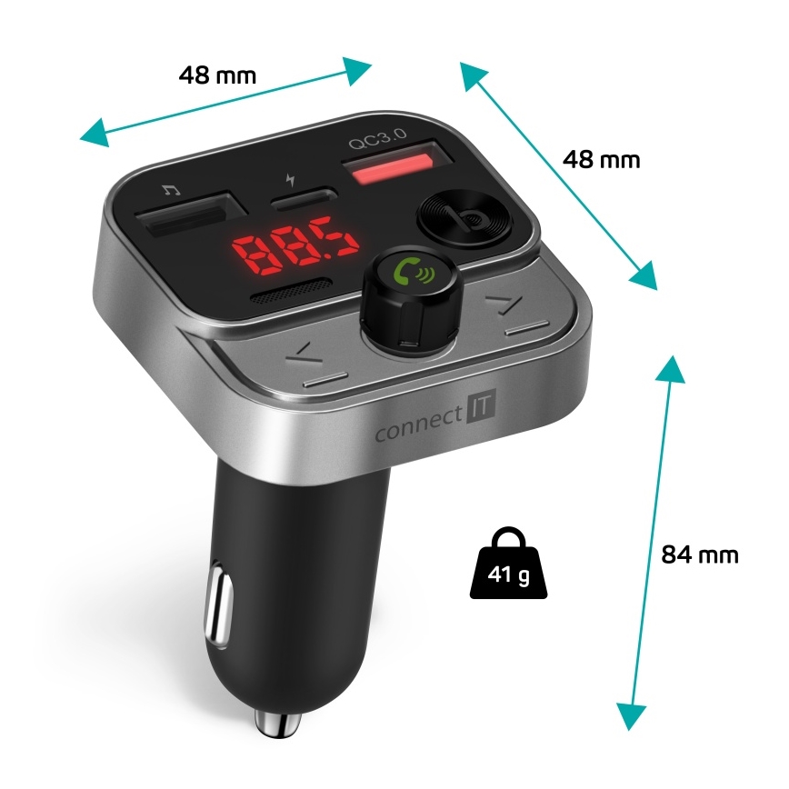 CONNECT IT CCC-8900-AN - FM automobilinis siųstuvas su laisvų rankų funkcija juoda/sidabras