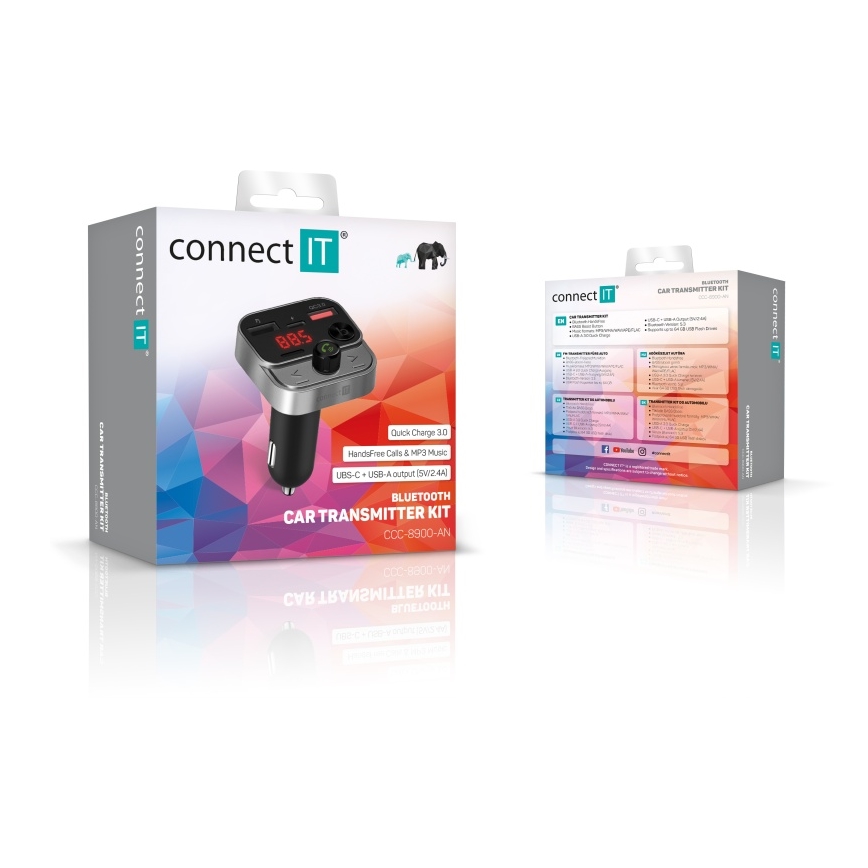 CONNECT IT CCC-8900-AN - FM automobilinis siųstuvas su laisvų rankų funkcija juoda/sidabras