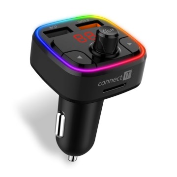 CONNECT IT CCC-9090-BK - LED RGB FM automobilinis siųstuvas su laisvų rankų funkcija juoda