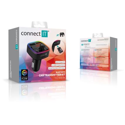 CONNECT IT CCC-9090-BK - LED RGB FM automobilinis siųstuvas su laisvų rankų funkcija juoda