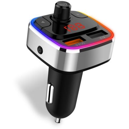 CONNECT IT CCC-9090-SL - LED RGB FM automobilinis siųstuvas su laisvų rankų funkcija juoda/sidabras