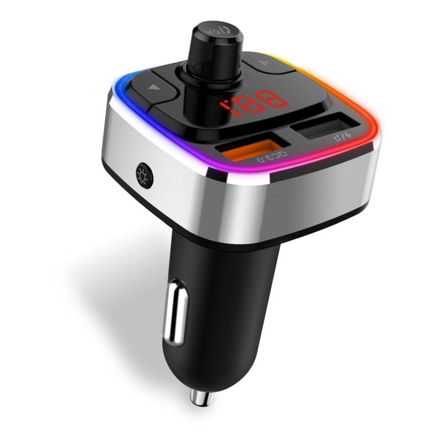 CONNECT IT CCC-9090-SL - LED RGB FM automobilinis siųstuvas su laisvų rankų funkcija juoda/sidabras