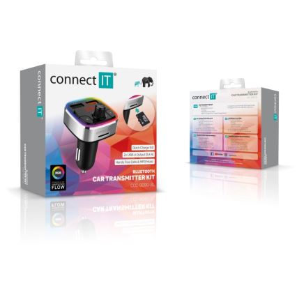 CONNECT IT CCC-9090-SL - LED RGB FM automobilinis siųstuvas su laisvų rankų funkcija juoda/sidabras