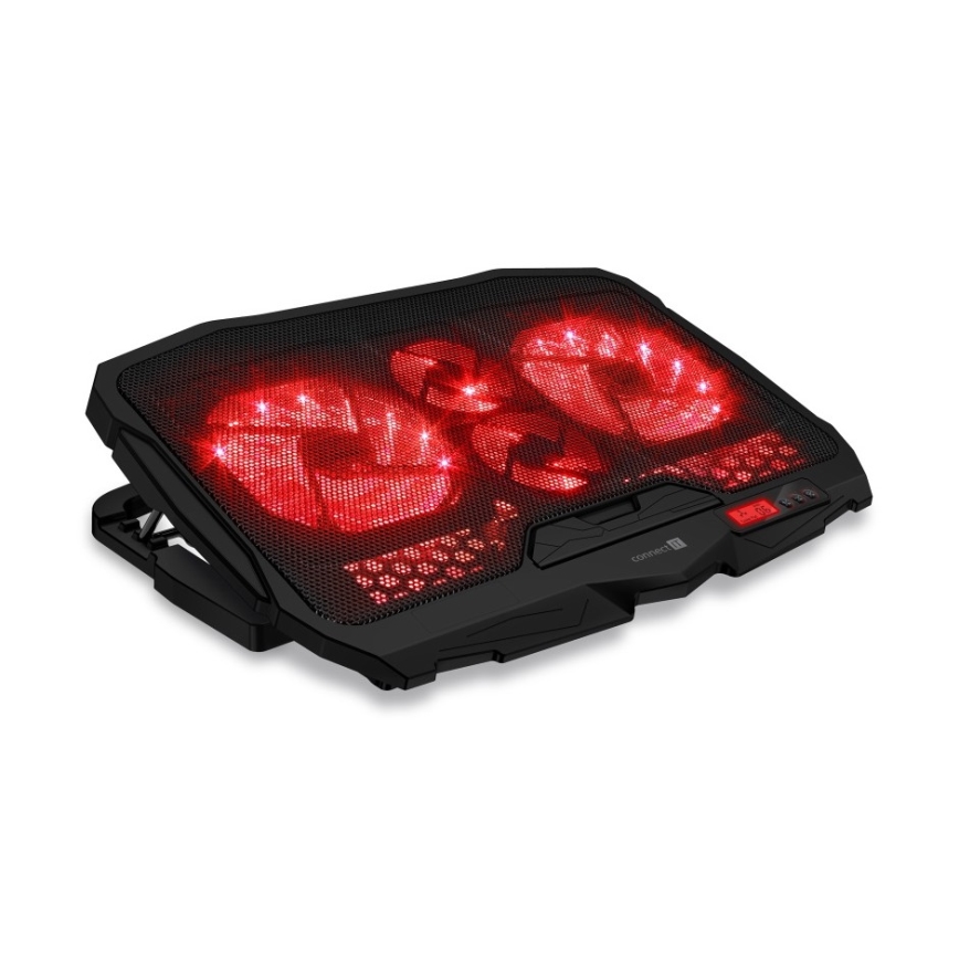 CONNECT IT CCP-2200-RD - Aušinimo padas nešiojamam kompiuteriui 4x ventiliatorius 2xUSB juoda/raudona