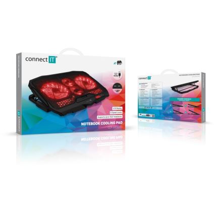 CONNECT IT CCP-2200-RD - Aušinimo padas nešiojamam kompiuteriui 4x ventiliatorius 2xUSB juoda/raudona