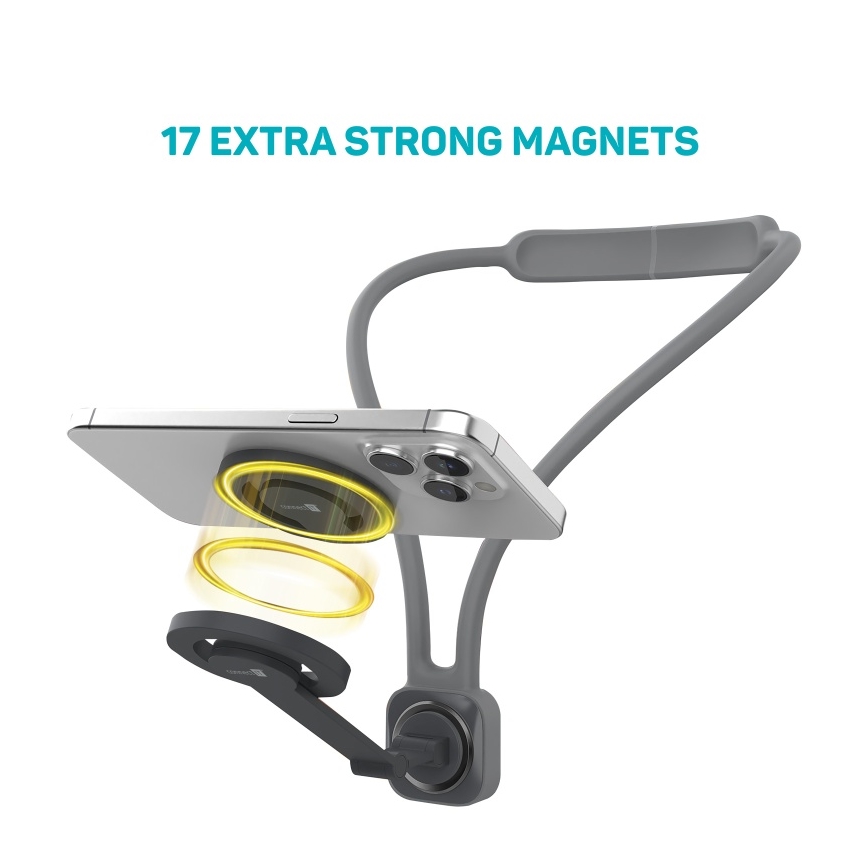 CONNECT IT CFF-6020-GY - Lankstus magnetinis MagSafe telefono laikiklis ant kaklo