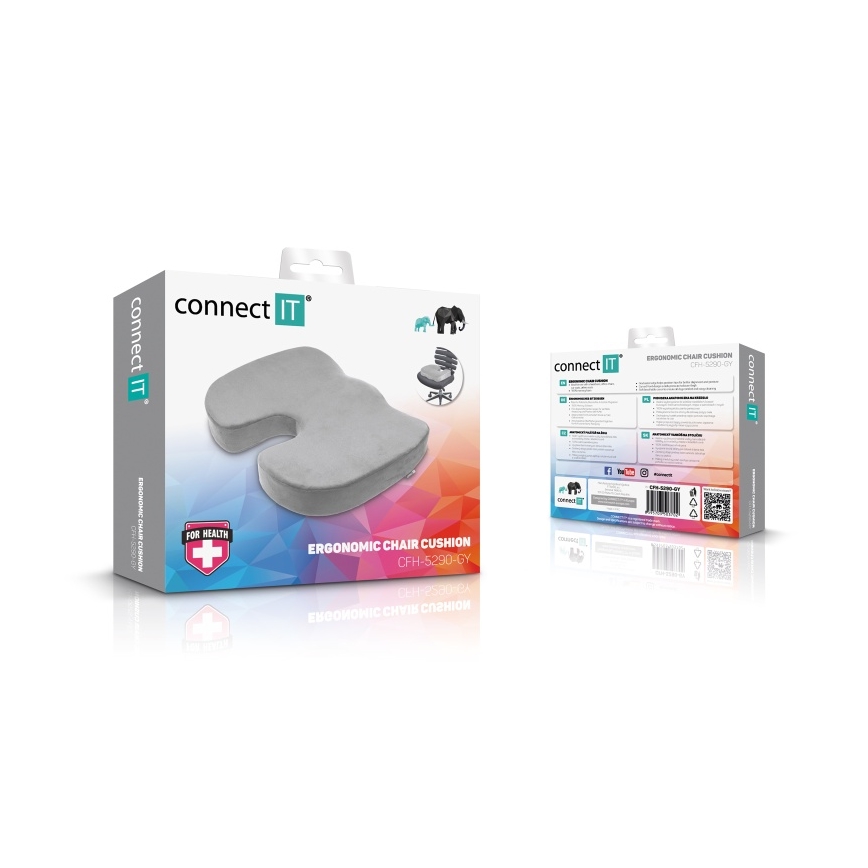 CONNECT IT CFH-5290-GY - Ergonomiška kėdės pagalvėlė pilka