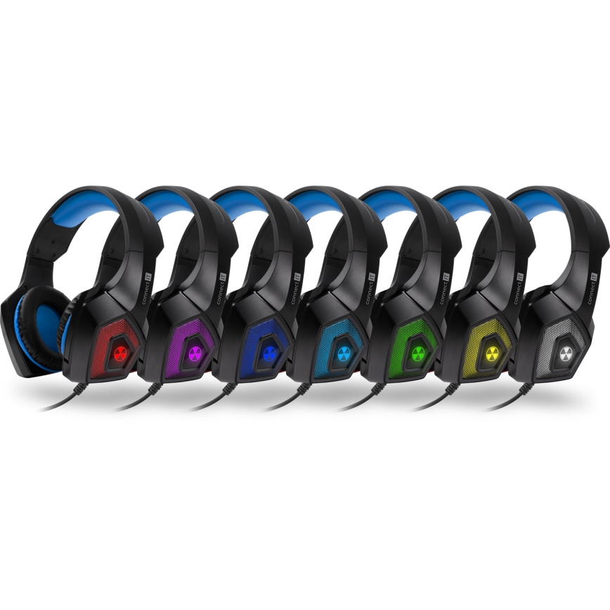 CONNECT IT CHP-5500-BL - LED Laidinės žaidimų ausinės su mikrofonu juoda/mėlyna