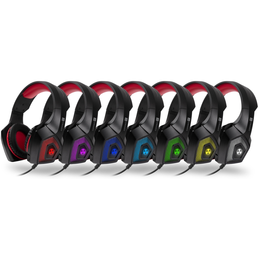 CONNECT IT CHP-5500-RD - LED Laidinės žaidimų ausinės su mikrofonu juoda/raudona