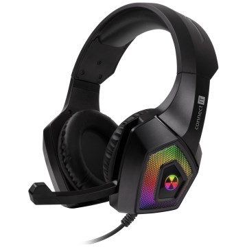 CONNECT IT CHP-5600-BK - LED RGB Laidinės žaidimų ausinės su mikrofonu juoda