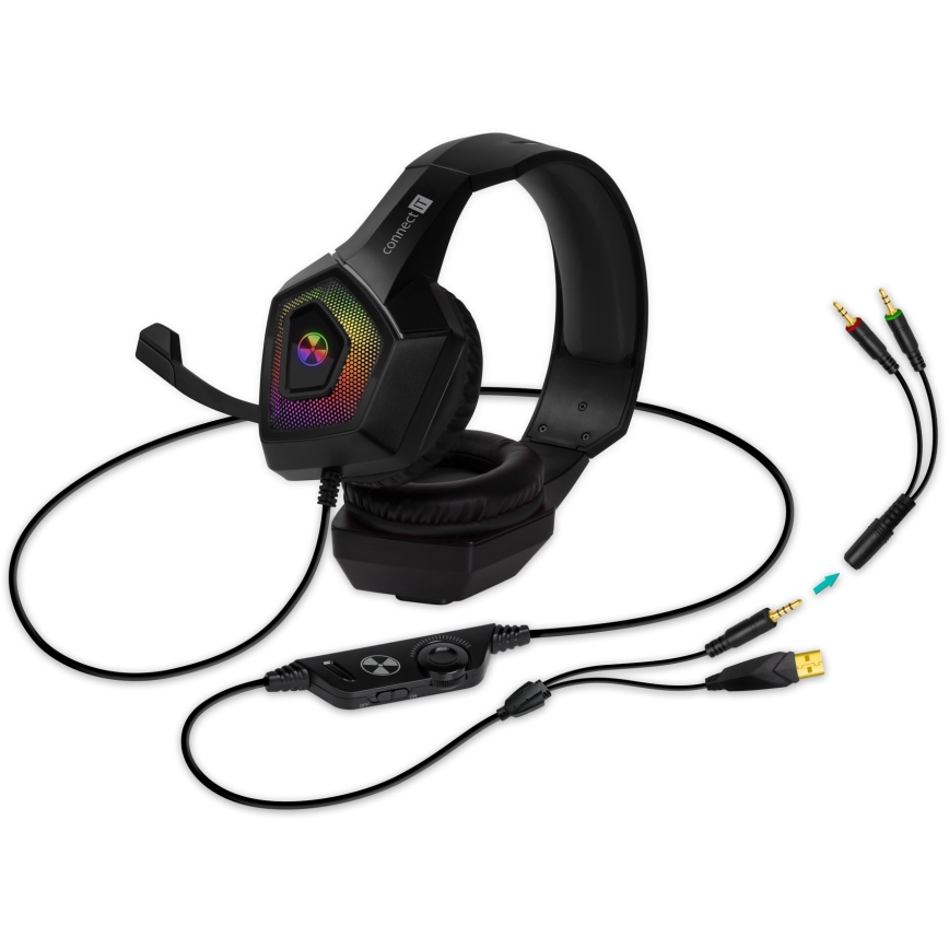 CONNECT IT CHP-5600-BK - LED RGB Laidinės žaidimų ausinės su mikrofonu juoda