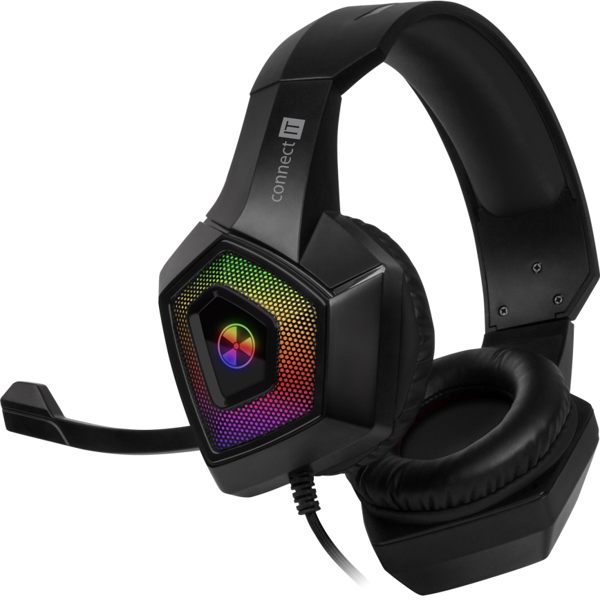 CONNECT IT CHP-5600-BK - LED RGB Laidinės žaidimų ausinės su mikrofonu juoda