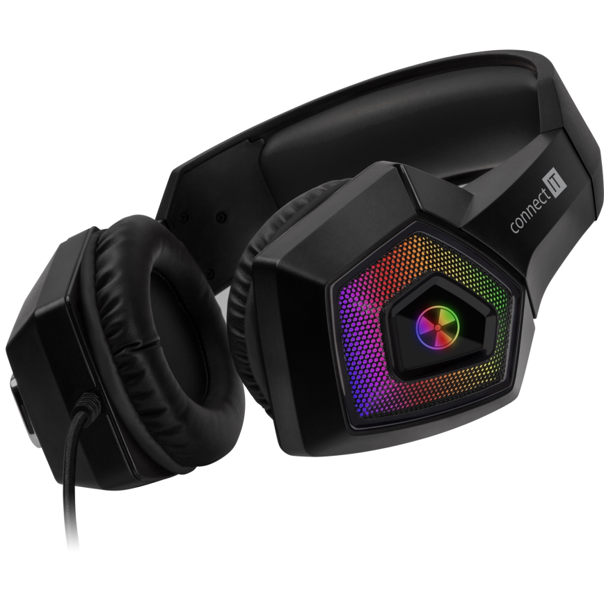 CONNECT IT CHP-5600-BK - LED RGB Laidinės žaidimų ausinės su mikrofonu juoda