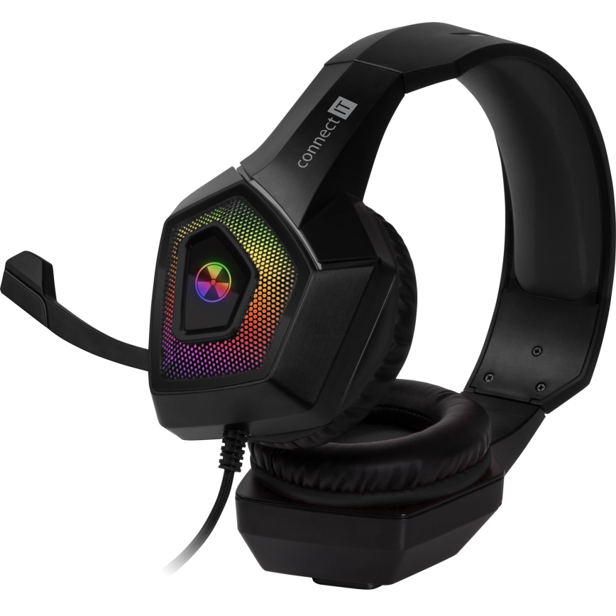 CONNECT IT CHP-5600-BK - LED RGB Laidinės žaidimų ausinės su mikrofonu juoda