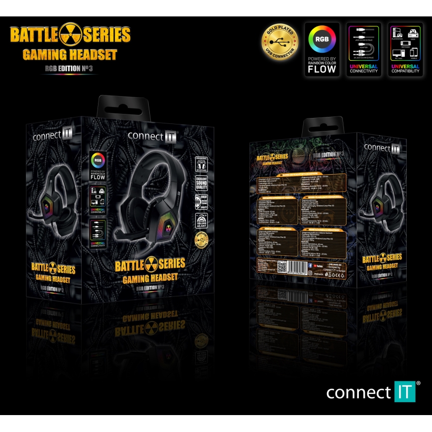 CONNECT IT CHP-5600-BK - LED RGB Laidinės žaidimų ausinės su mikrofonu juoda