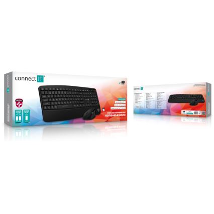 CONNECT IT CKM-6010-CS - Ergonomiška belaidė klaviatūra ir pelė 800/1200/1600/2400 DPI su CZ/SK lokalizacija 1xAA + 2xAAA juoda