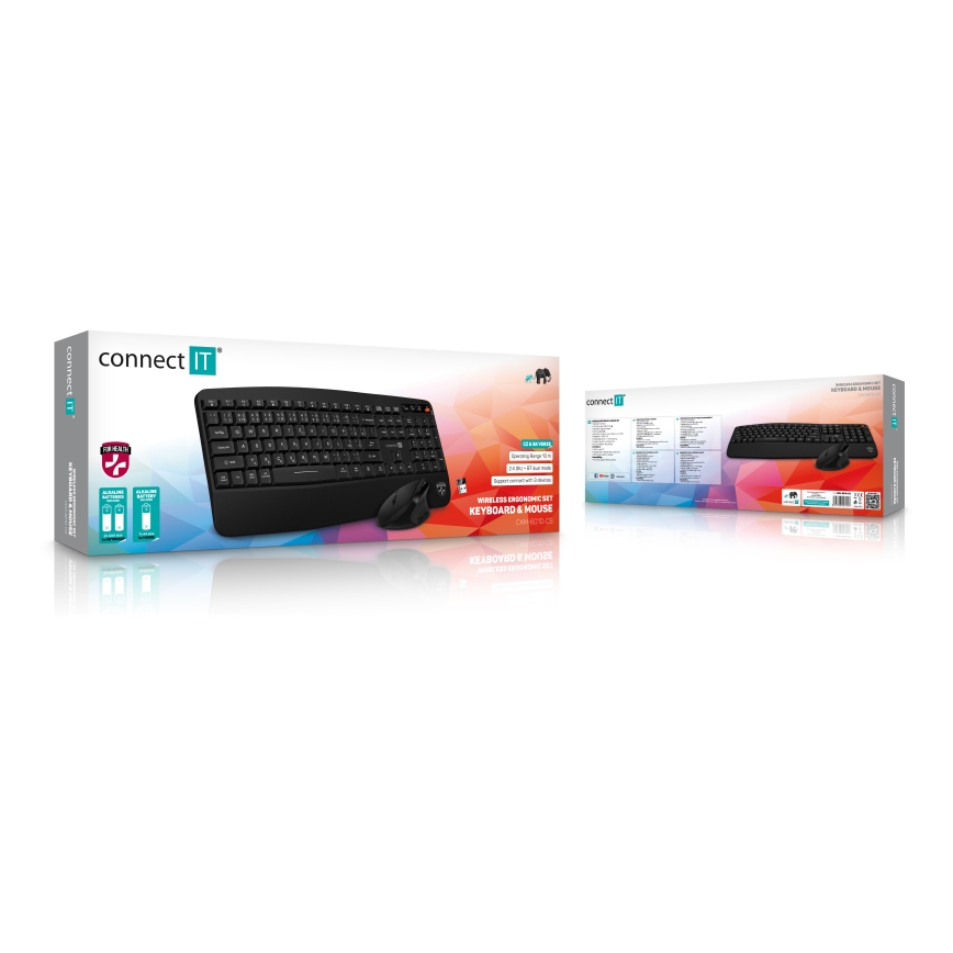 CONNECT IT CKM-6010-CS - Ergonomiška belaidė klaviatūra ir pelė 800/1200/1600/2400 DPI su CZ/SK lokalizacija 1xAA + 2xAAA juoda