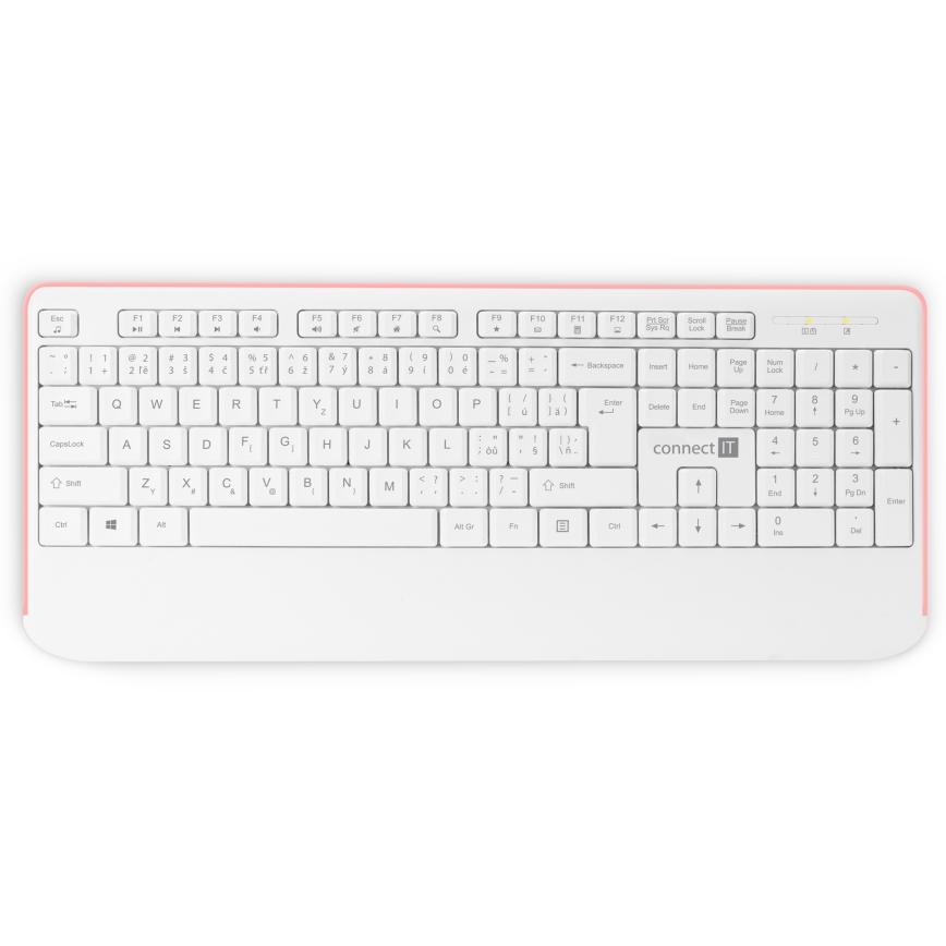 CONNECT IT CKM-7801-CS - Belaidė klaviatūra ir pelė 1200 DPI su CZ/SK lokalizacija 1xAAA + 1xAA balta/rausva